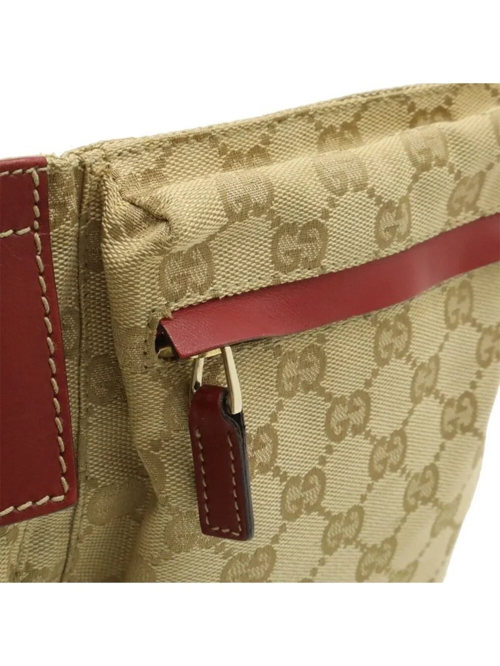 Gucci GG Canvas Sherry Line Belt Bag Waist Pouch Hip Leather Beige Pink Red Gold