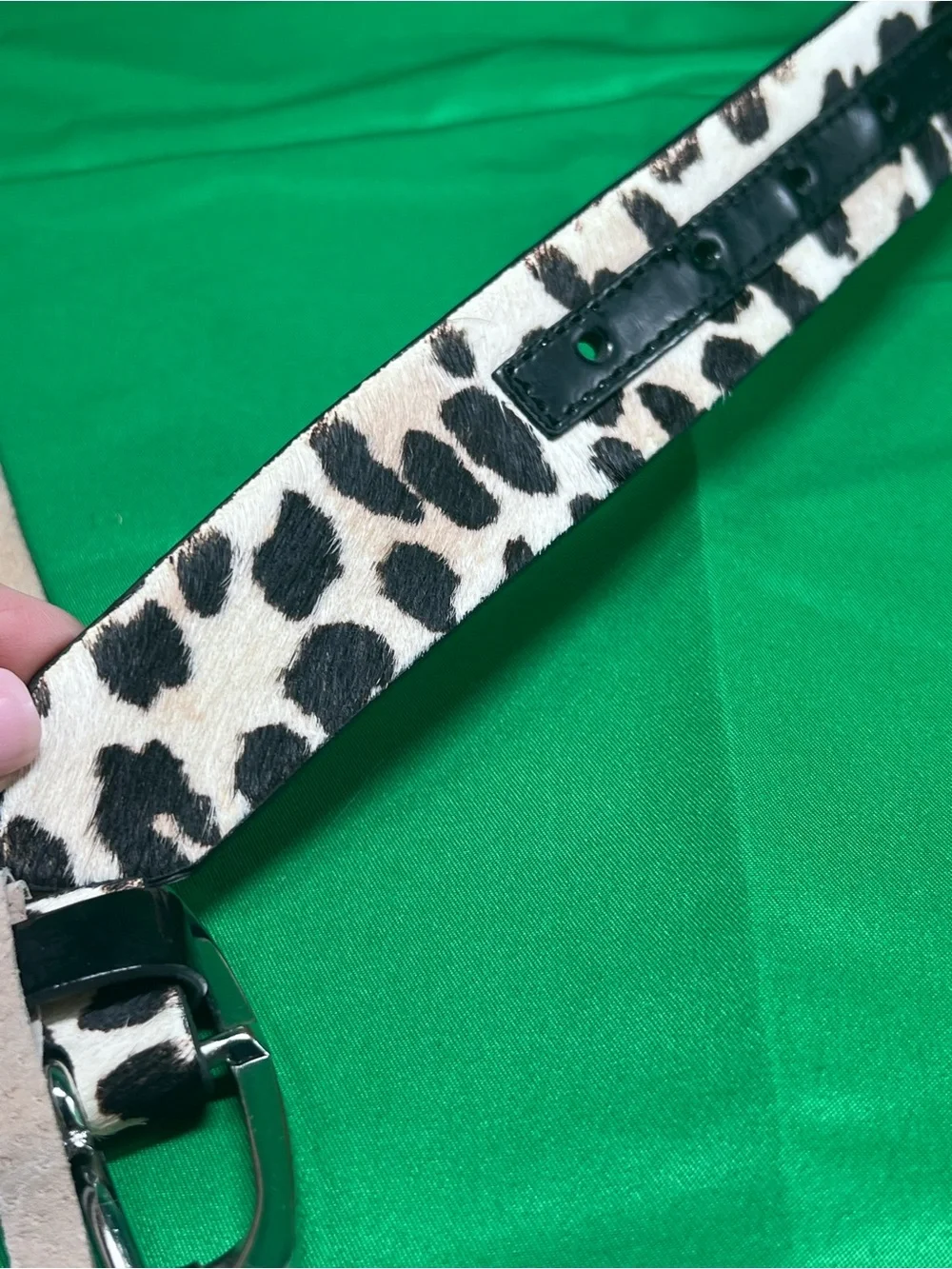 White House Black Market Leopard Print Leather Belt - Black and White