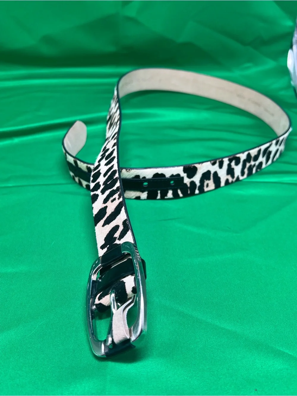 White House Black Market Leopard Print Leather Belt - Black and White