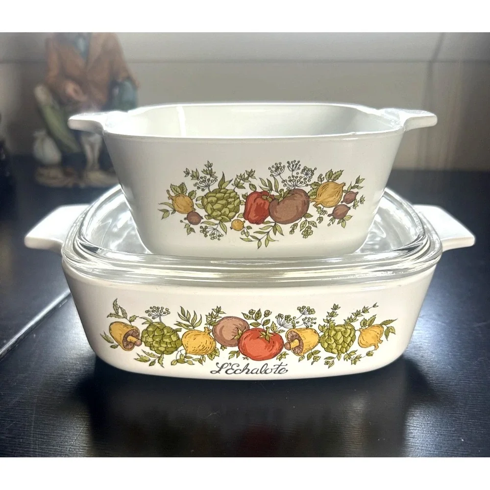 Lot 2 Corning Ware Spice of Life Casseroles A-1-B A-2 Large Lid Included