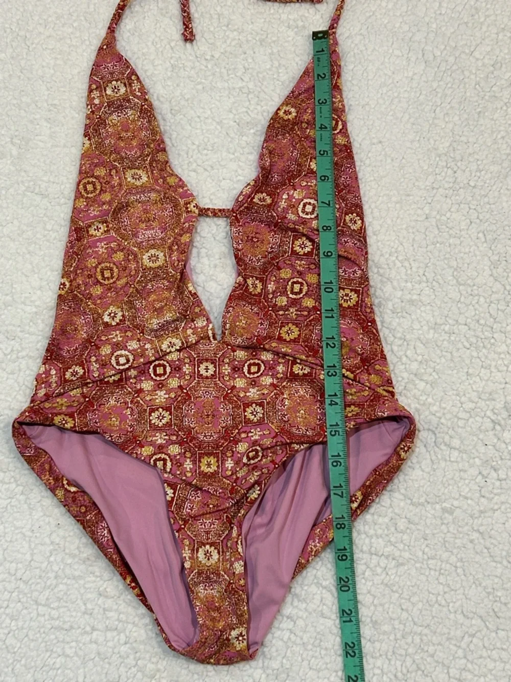 Frankies Bikinis Lily Geo Print One Piece Swimsuit size Large Isla Pink