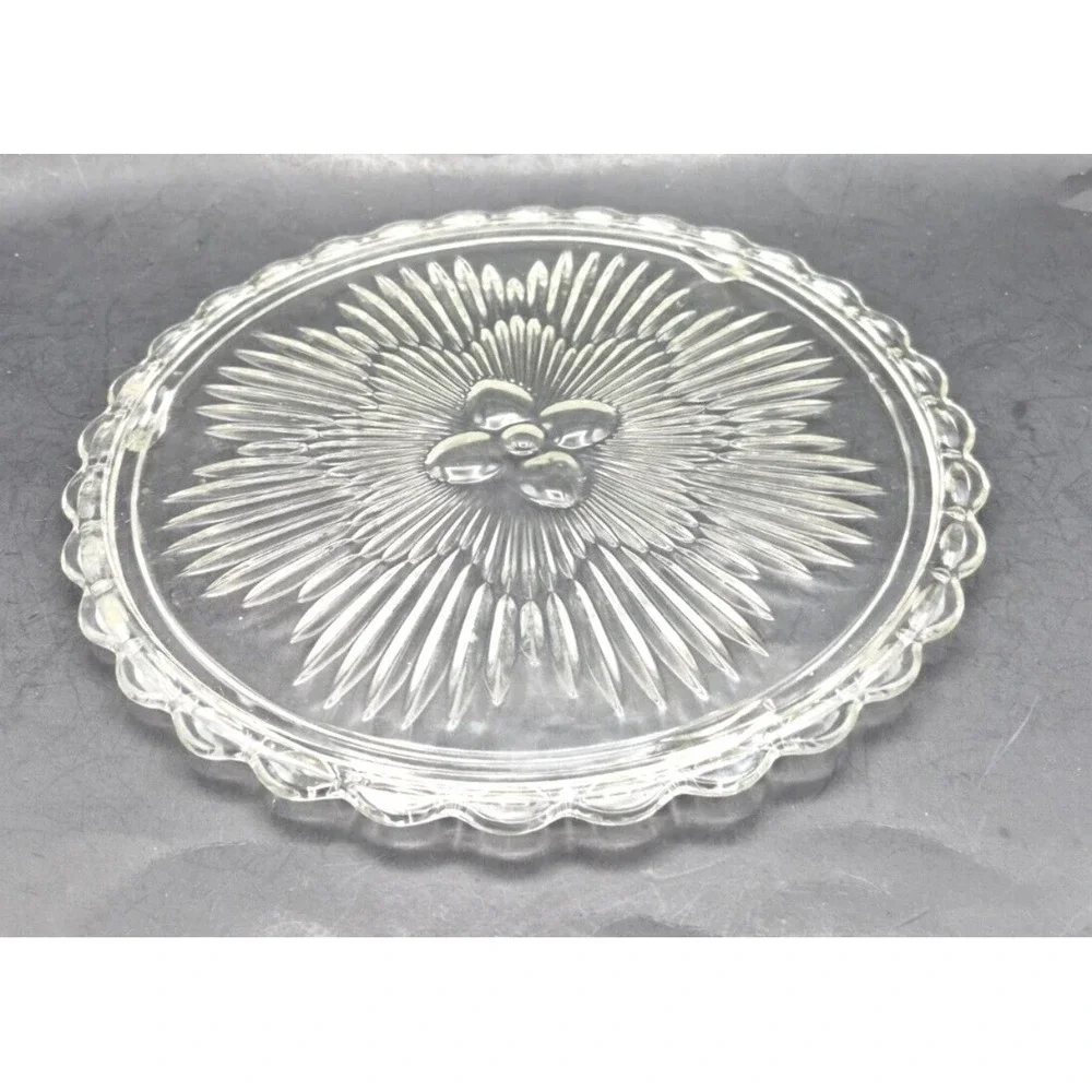 Vintage 70s Indiana Glass Footed‎ Cake Plate Floral Sunburst 11
