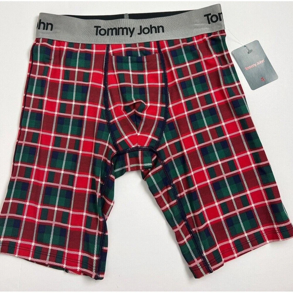 Tommy John Mens Boxer Brief Size Small Christmas Second Skin Haute Plaid Long C6