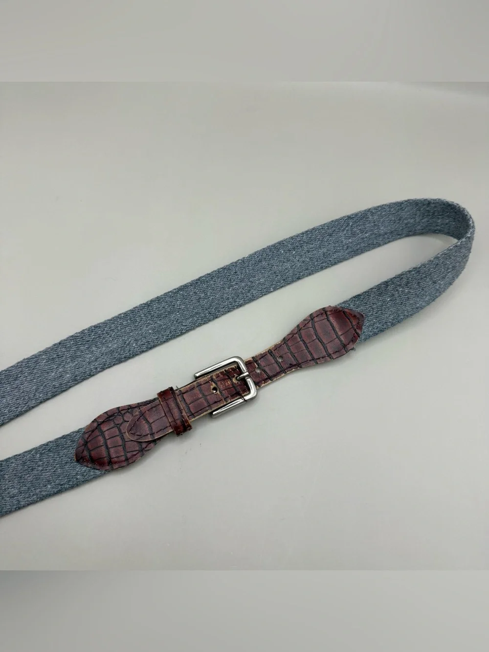 Vintage Leather Brown Grey Fabric Belt 39”