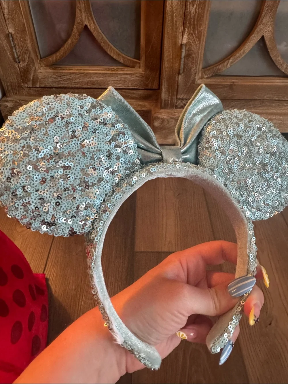 *Blue/Silver Sparkle Bow Disney Mouse Ears Headband