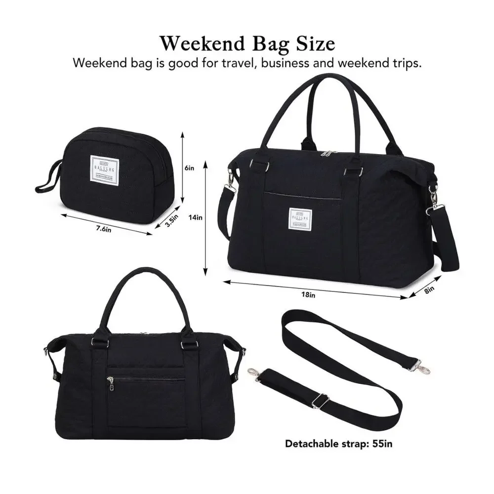 BALULHG Black Duffle Bag for Travel,Weekender For Women with Shoe Compartment