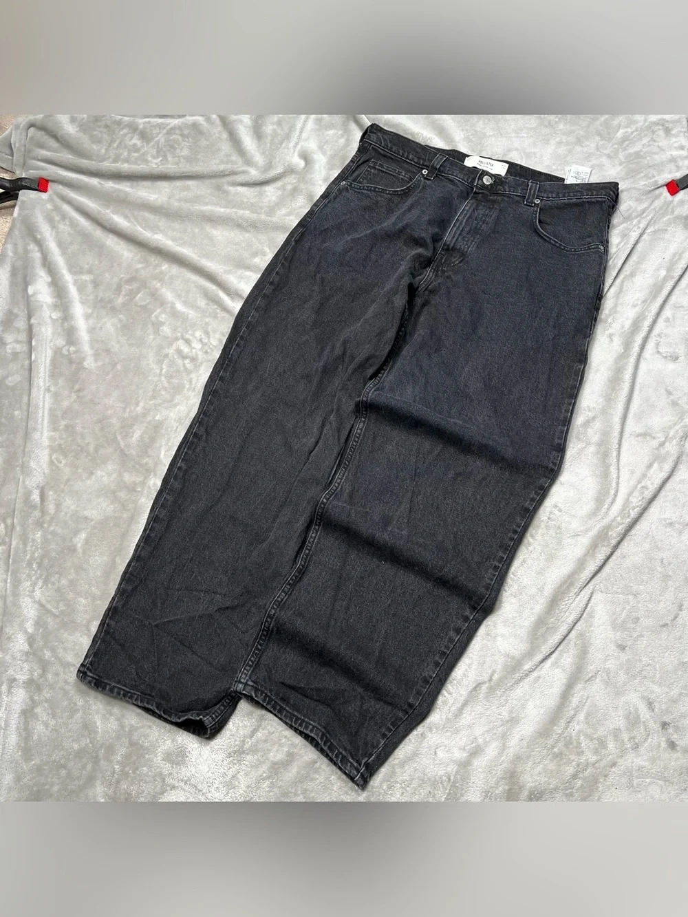 Hollister Baggy Skater Jeans Mens 35x30 Black Y2K Wide Leg Grunge Denim
