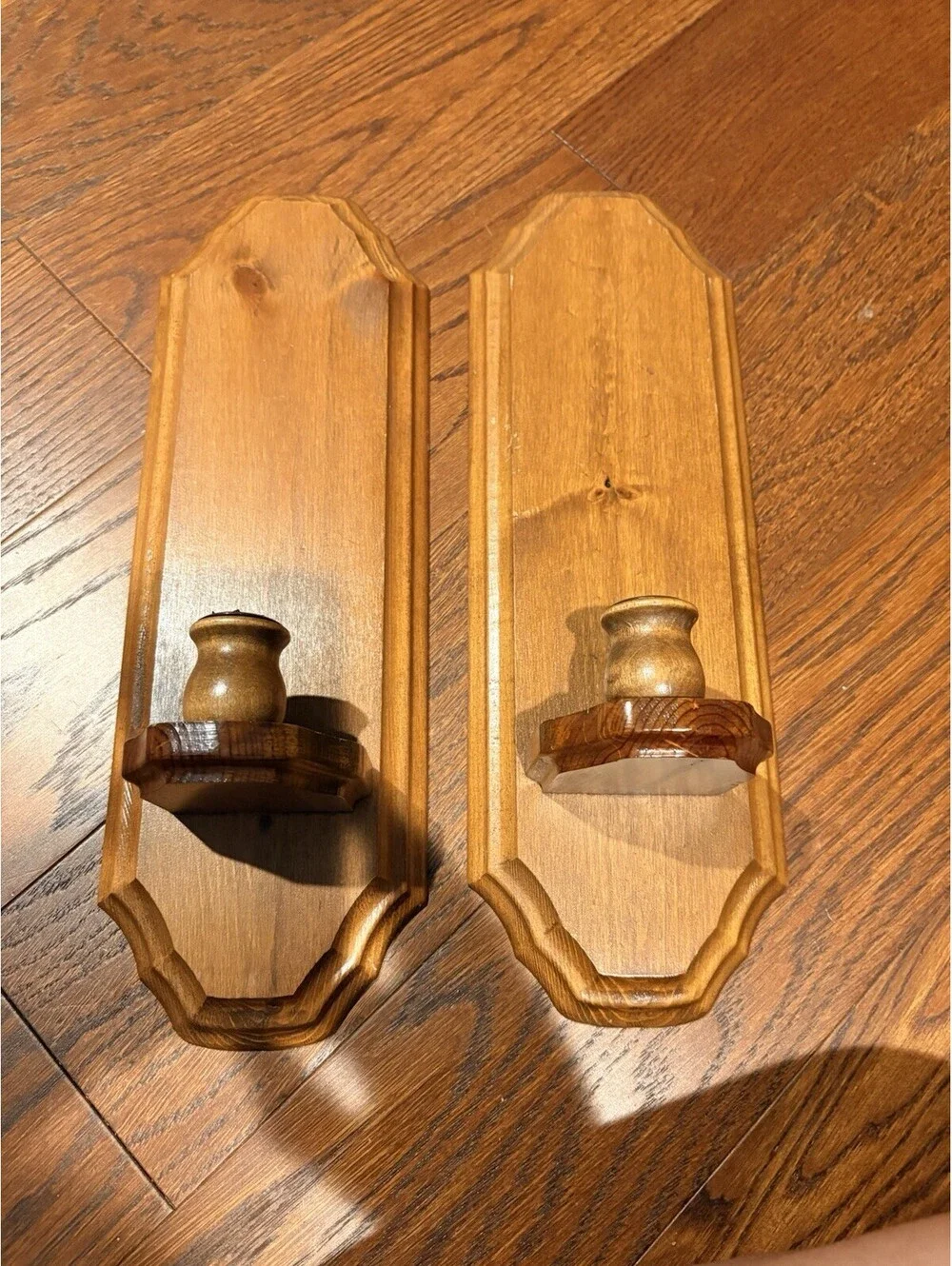 Pair of Vintage Mid Century Wood Wall Sconce Candle Holders