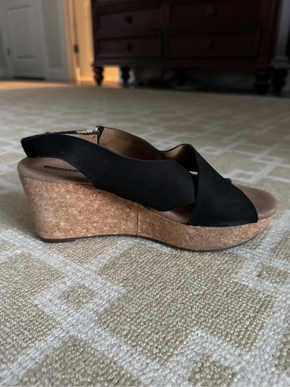 Clarks Annadel Eirwyn Nubuck Cork Wedge Sandals Summer Shoes Black 8.5