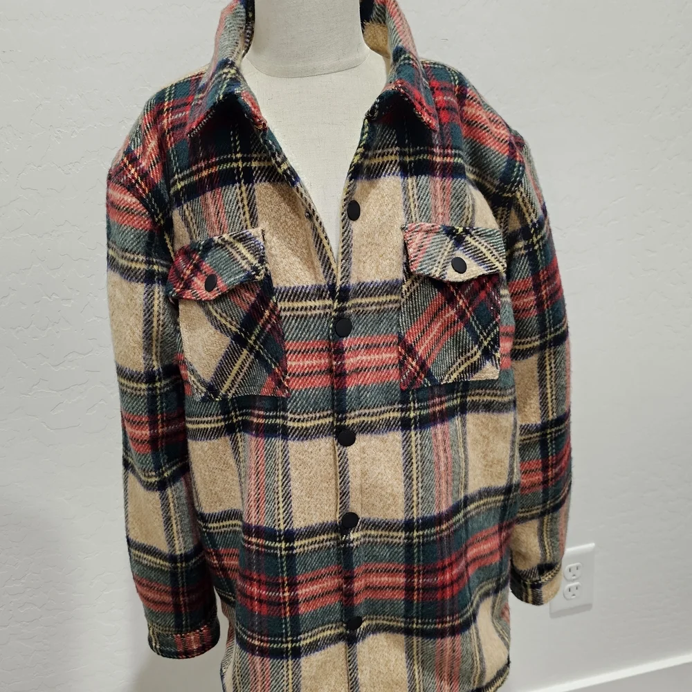 NWT Plaid Sherpa Lined Button-Up Flannel Jacket - Boys