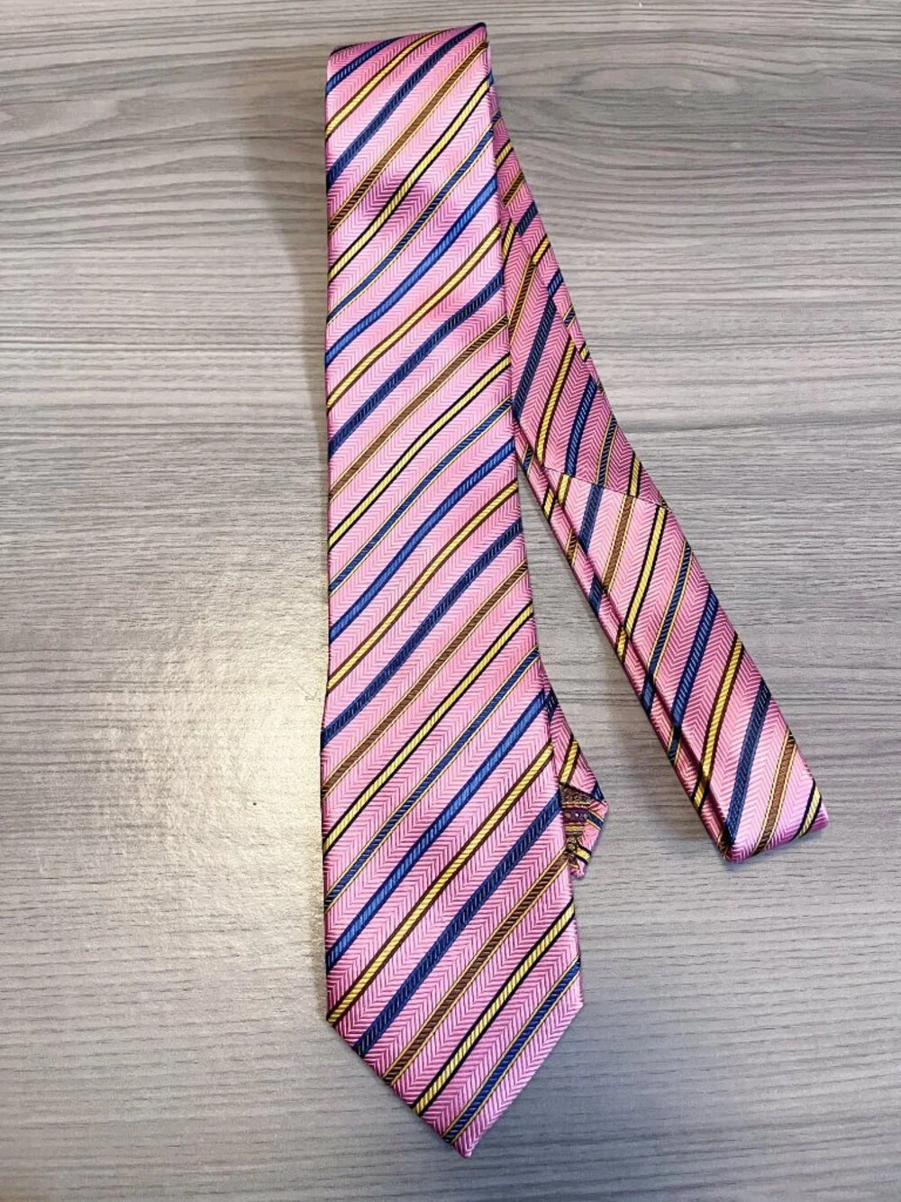 True Forum Pink Blue Gold Striped 100% Silk Men's Necktie Classic Business Tie