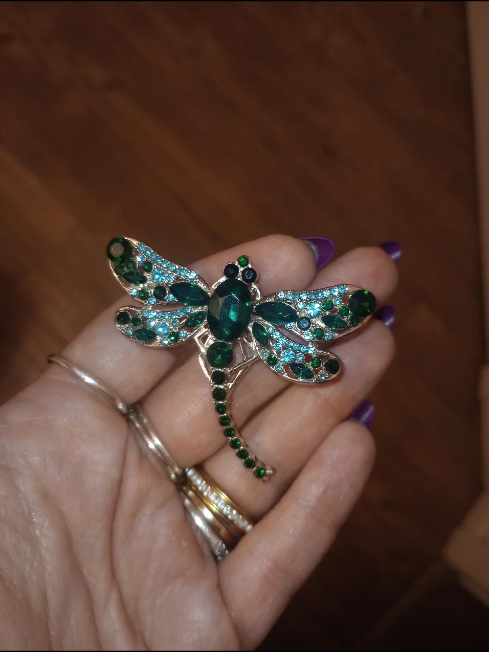 Emerald Green Dragonfly Crystal Brooch