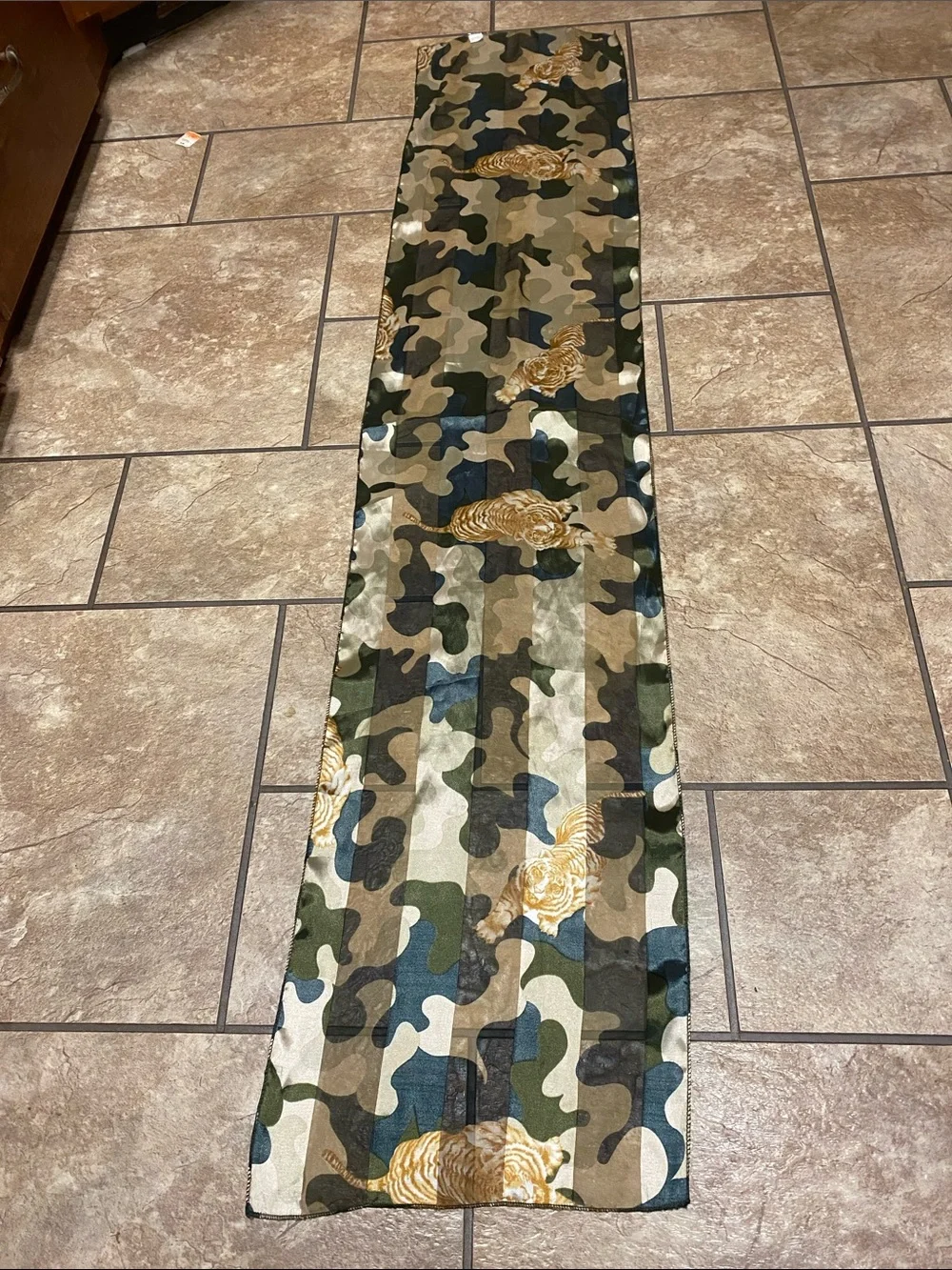 Camouflage Scarf with Tiger Motif - Green, Tan, Black Spring Layering
