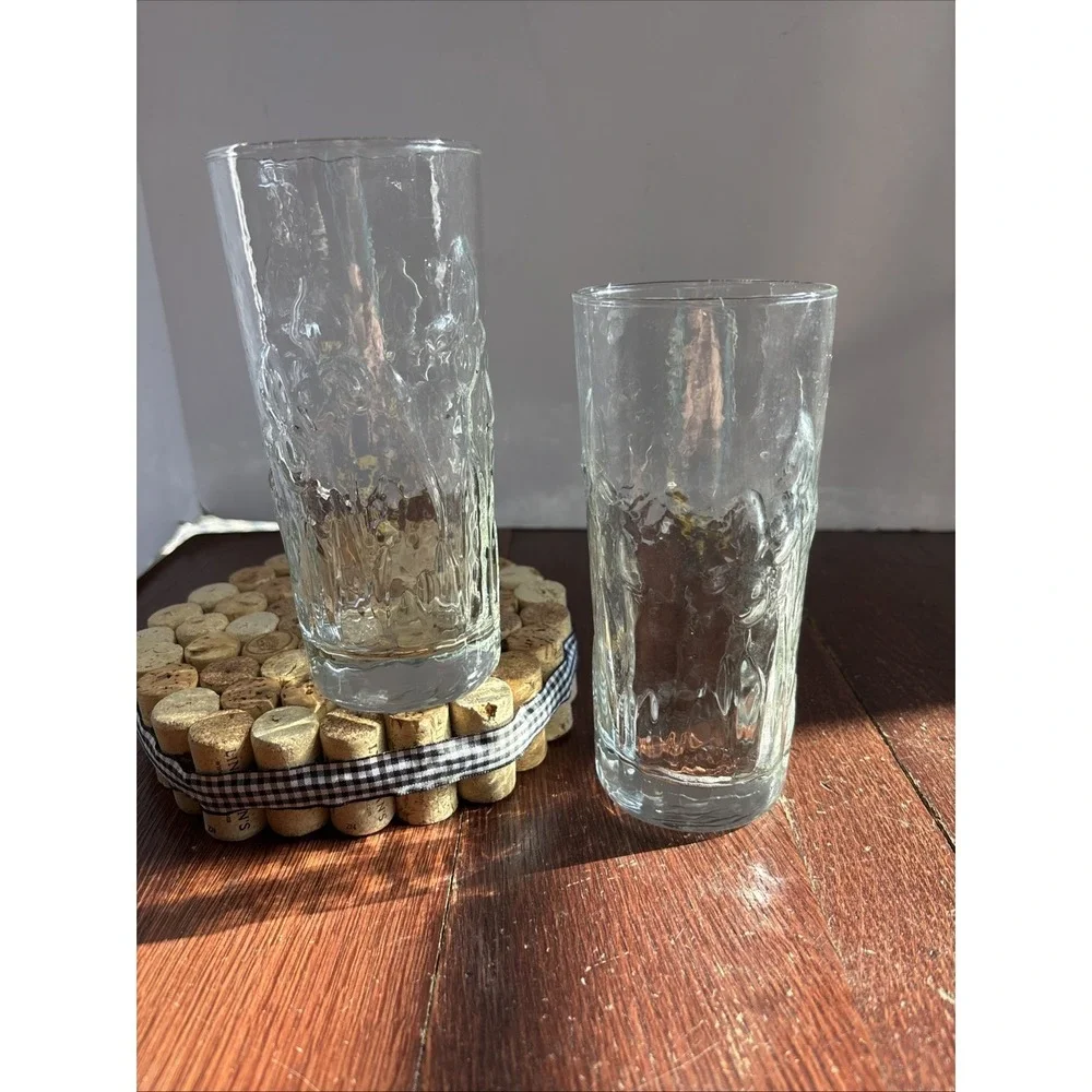 Vintage Libbey‎ Textured Embossed 3-D Iris 2 Highball Tumbler Drinking Glasses