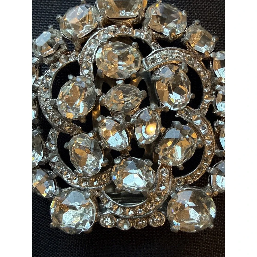 Mid Century Pot Metal Rhinestone Brooch With Working Duette-Style Converter 2.4