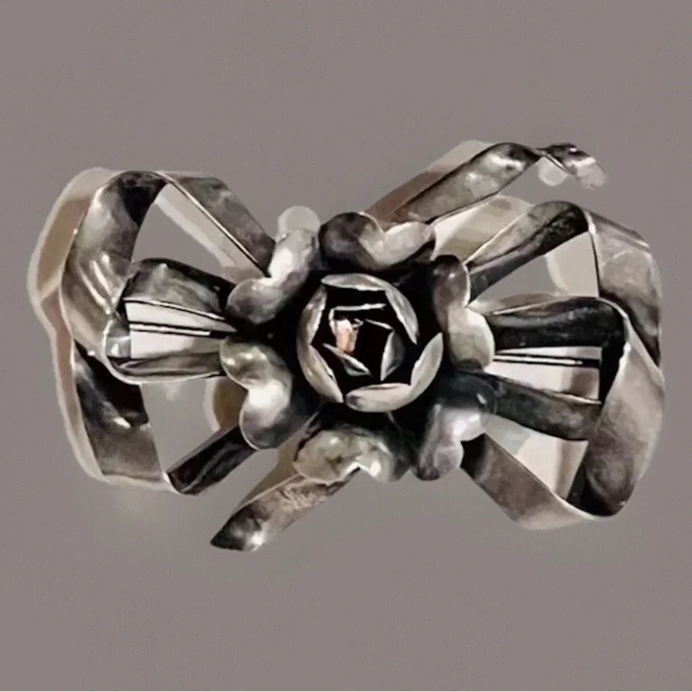 Sterling Silver 2-1/2” Bow Brooch Pin-Up Deco Pin Wednesday Whimsigoth Vintage
