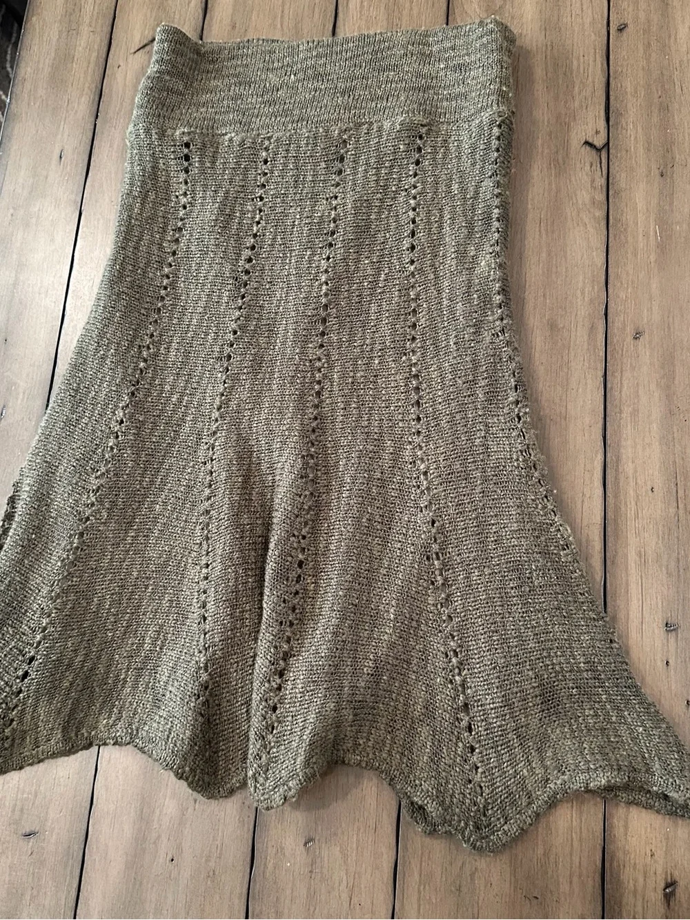 Free People Knit Flared Midi Sweater Skirt in Olive Green #J51