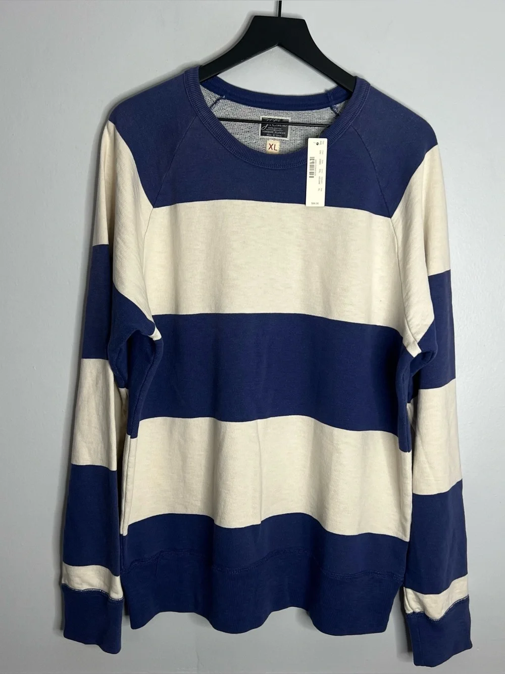 J. Crew Vintage Fleece Nautical Stripes Crewneck Pullover Mens XL Blue NWT