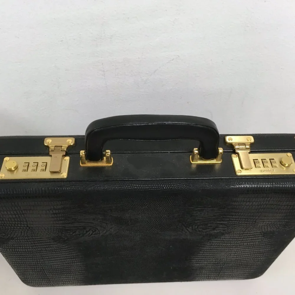 Amniet crocodile belly leather black briefcase attache case New Opus