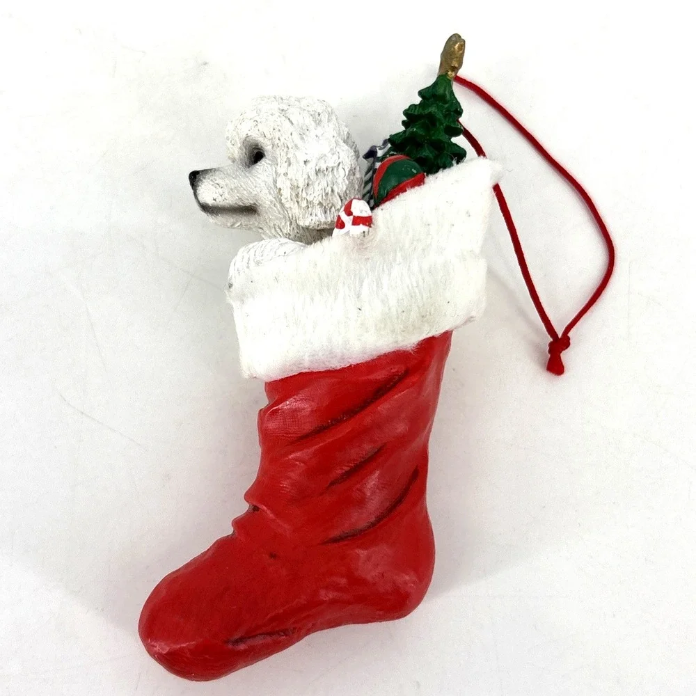Poodle in Red Santa Boot Ornament White Dog Puppy Christmas‎ Stocking