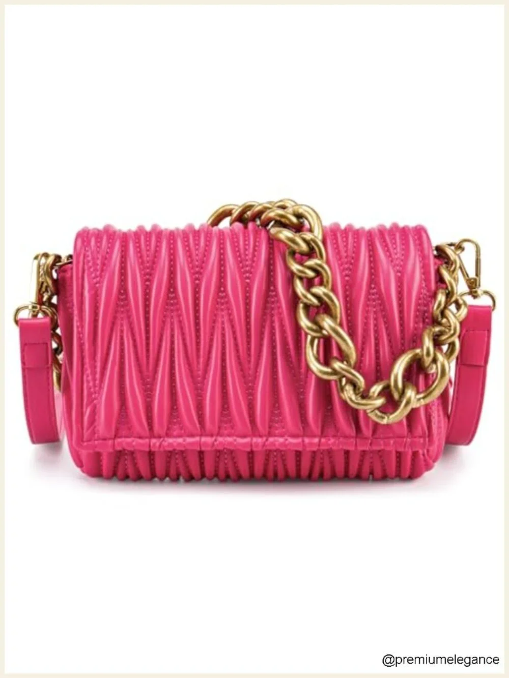 Quilted Faux Leather Satchel with Chain Strap Small Shoulder Bag