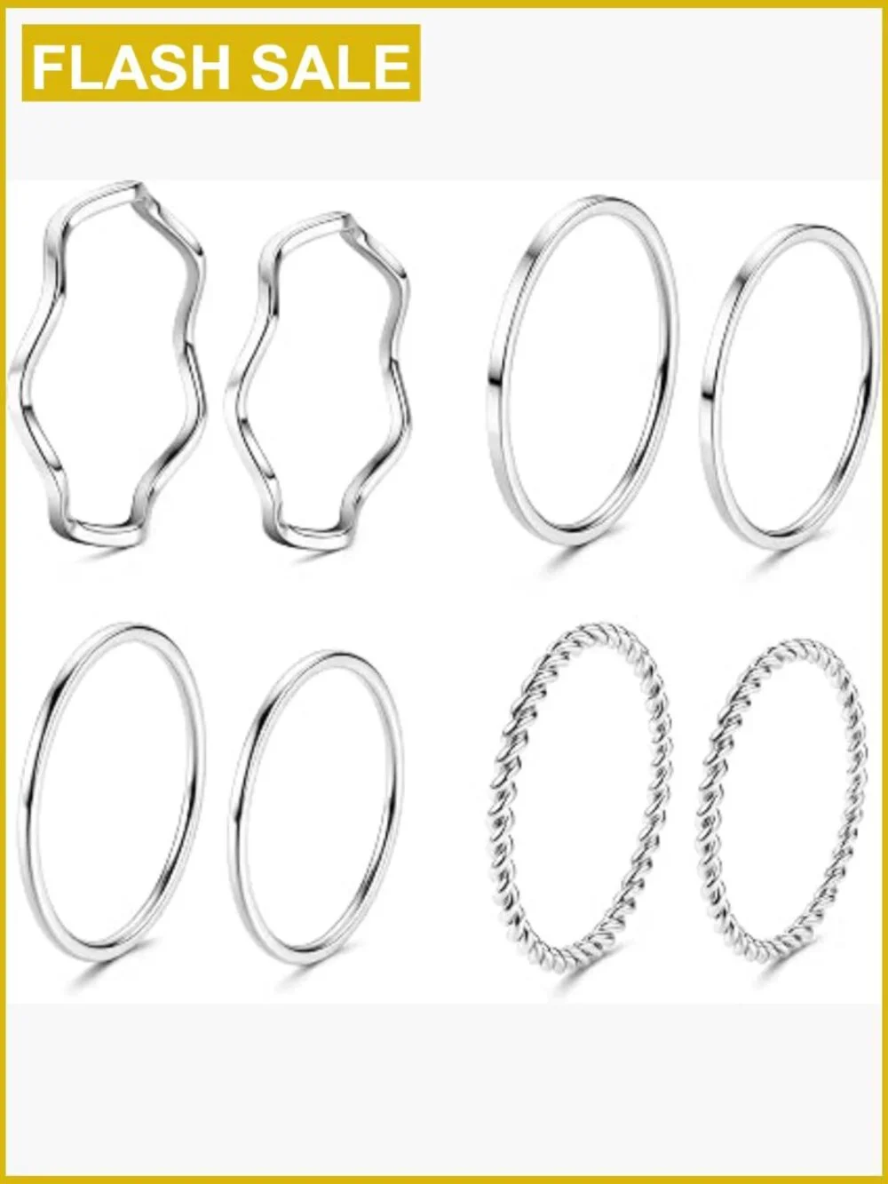 Plain Band Knuckle Stacking Midi Rings Set Comfort Fit 8pcs