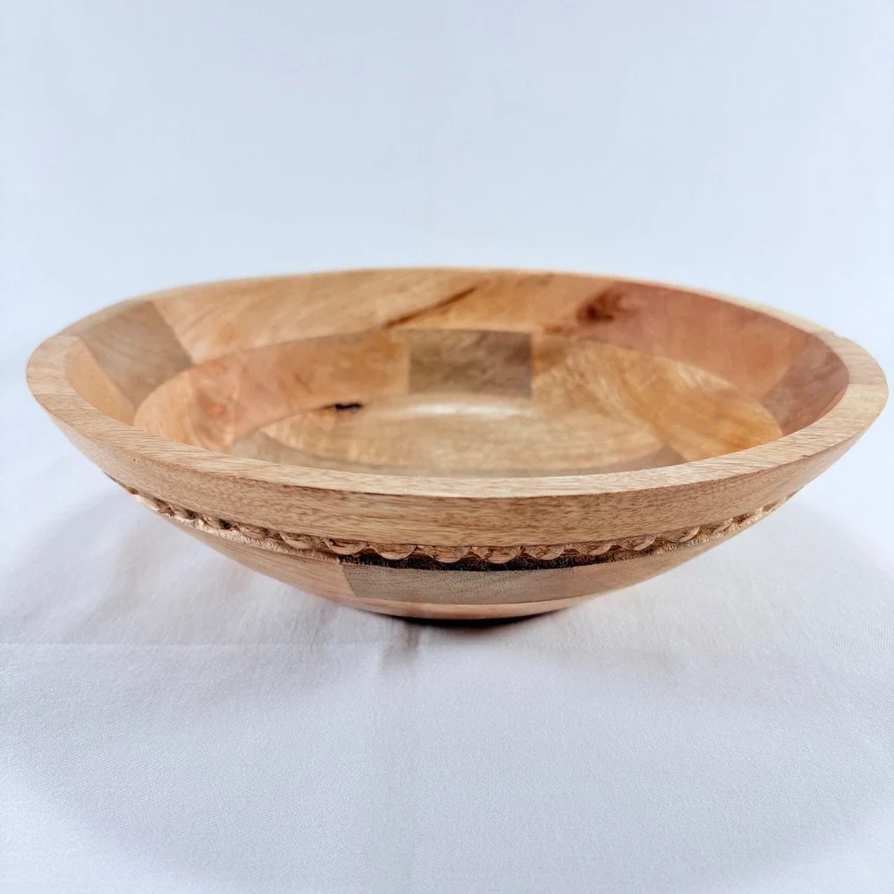 Foreside Wood Bead Bowl 10 Inch Brown Mango‎ Wood Beaded Trim FDAD08033