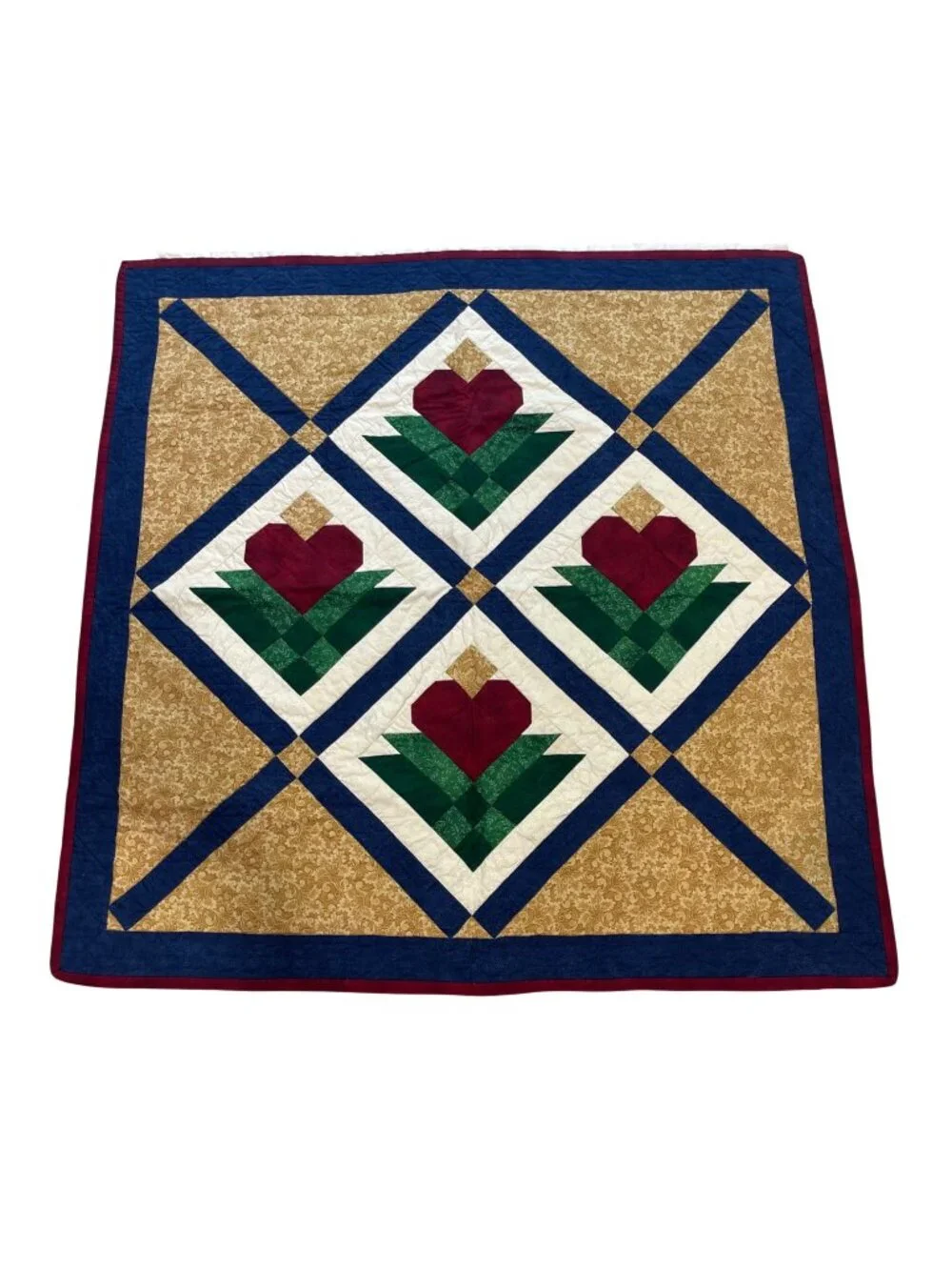 Handmade Quilted Heart Blossom‎ Hanging Tapestry Wall Quilt Folksy Country Style