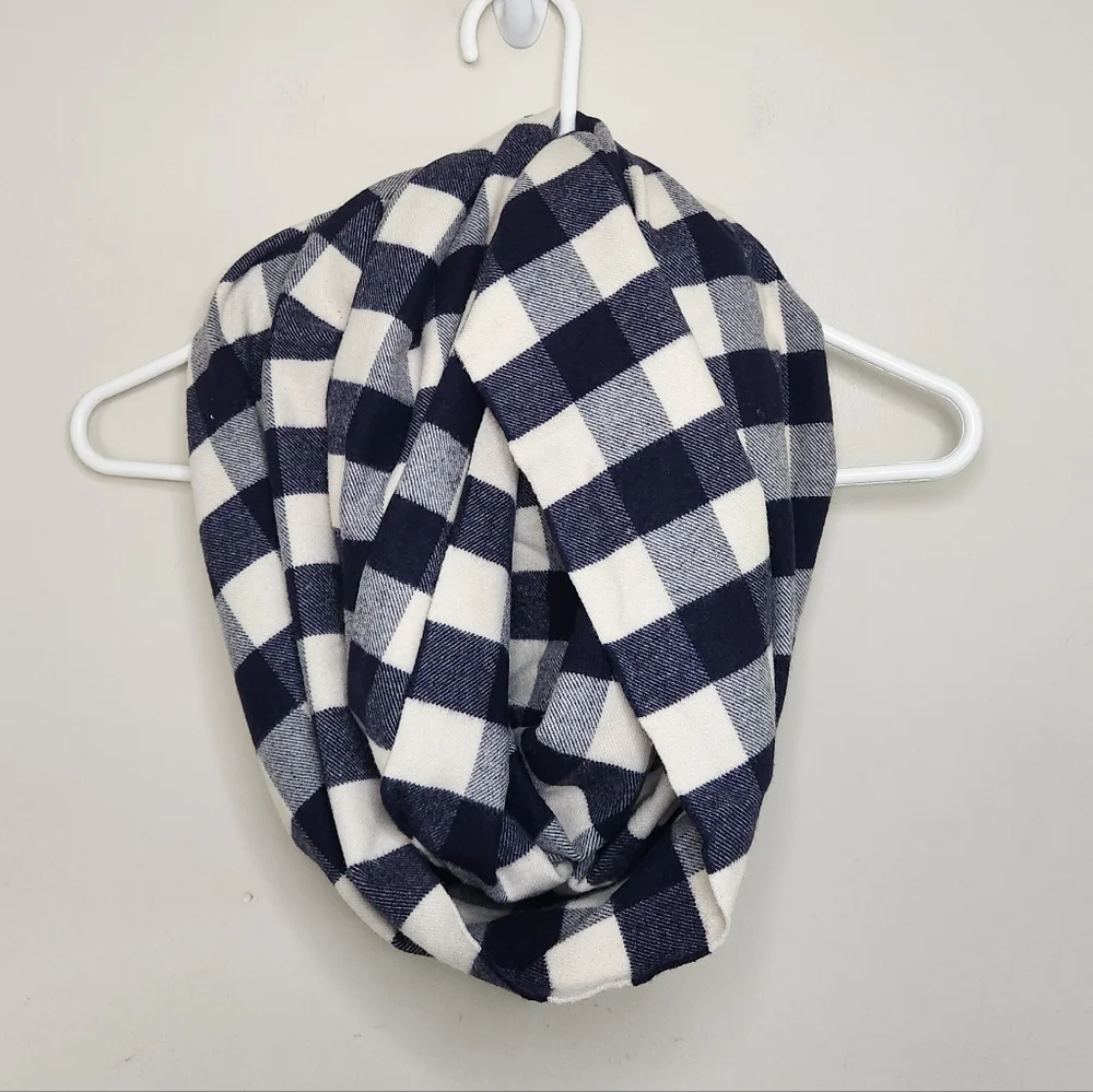 Navy Blue & White Plaid Infinity Scarf