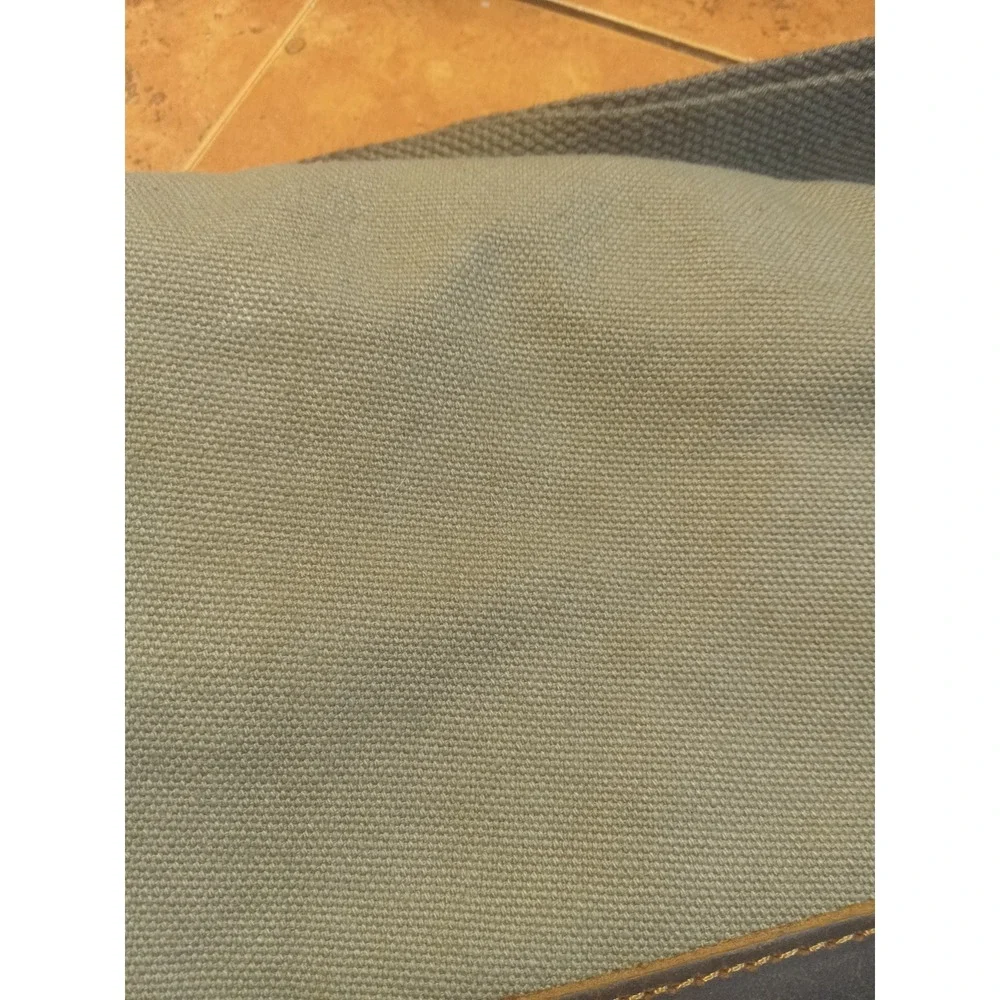 Augur Messenger Bag Sage Green Canvas Brown Leather Trim Crossbody Satchel Large