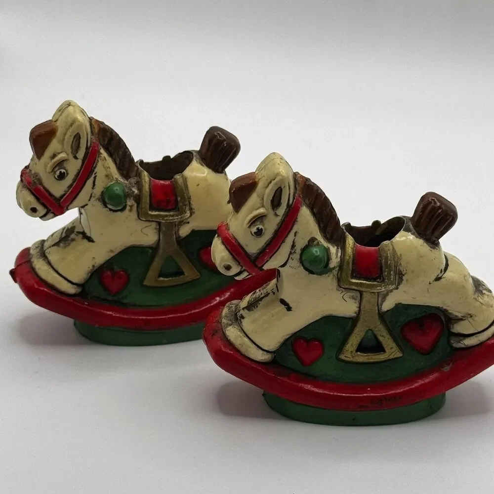 Holiday Memories Rocking Horse Mini Candle Holders Set of 2 Vintage Christmas