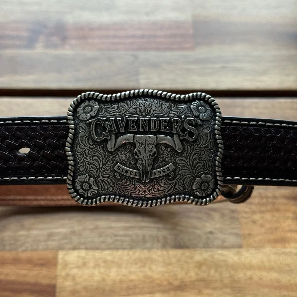 Cavenders Kids Brown Leather Western Belt Cross Studs Basketweave Sz 22 9600802