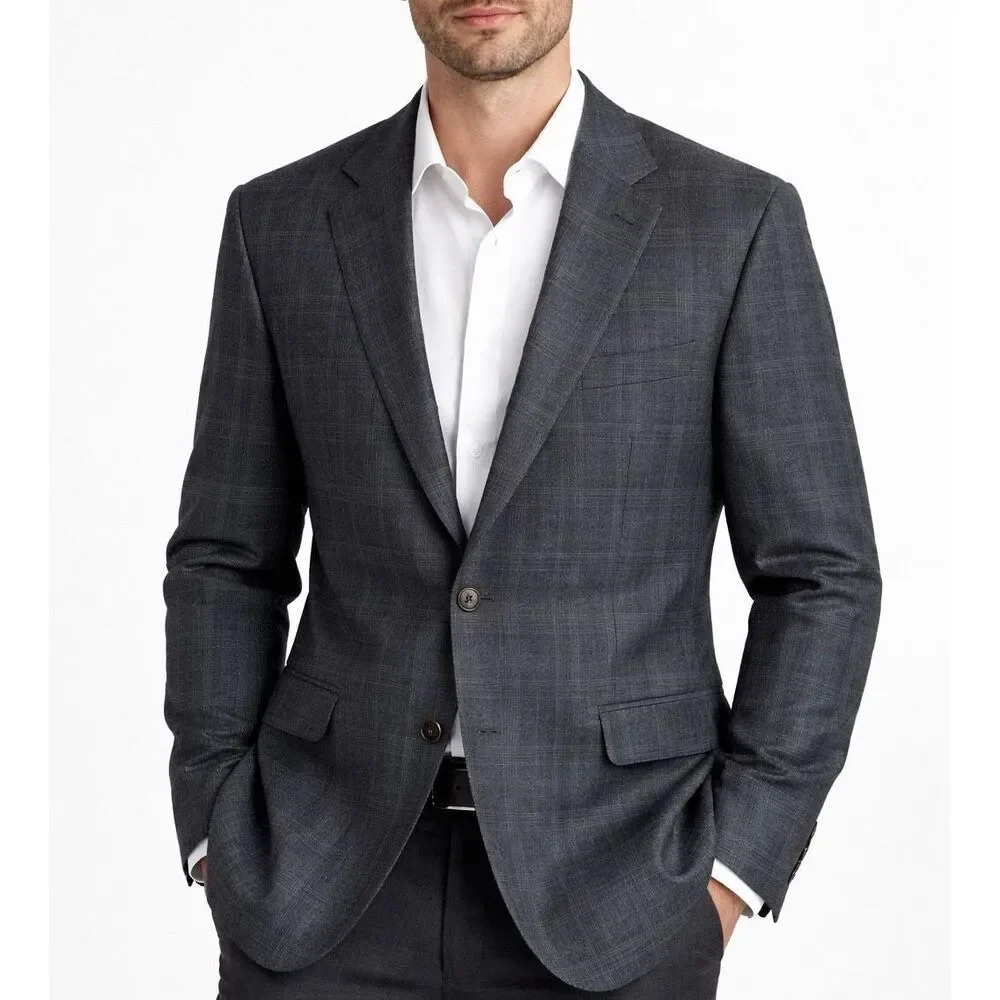 Lauren Ralph Lauren Men’s Blazer Jacket Two Buttons Wool Checked Gray Blue 44 Re