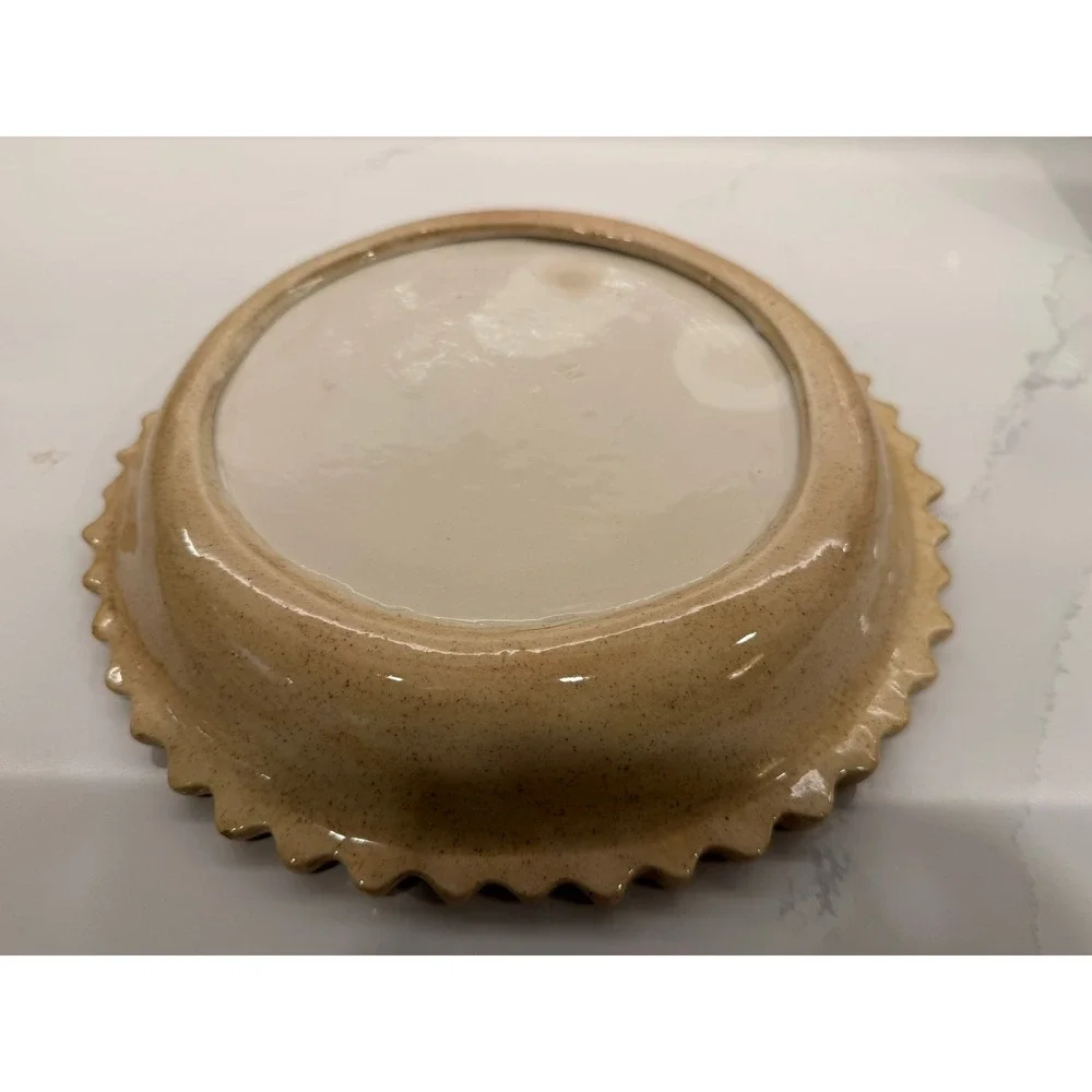 Vintage‎ Ceramic Blueberry Pie Dish w Lid and Recipe Speckled Tan 11 Inch Baker