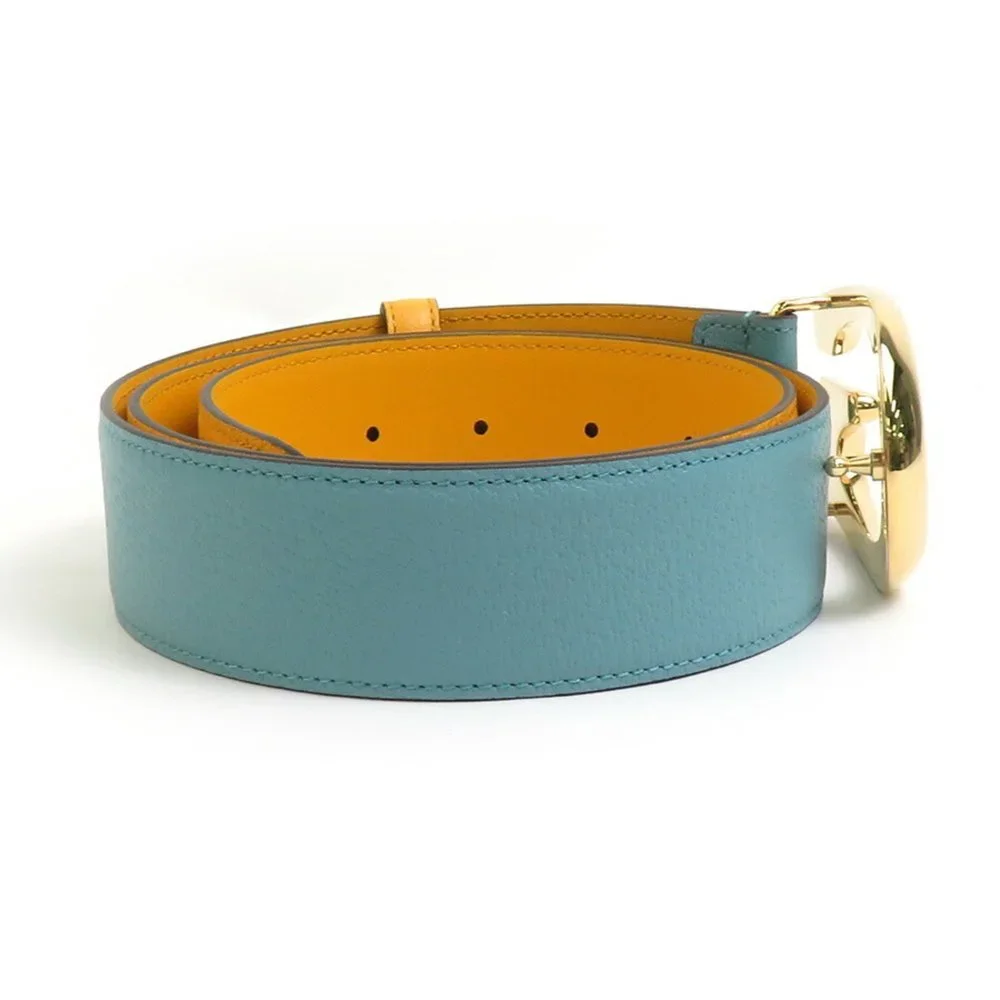 Gucci Blue Leather Belt with Gold G Buckle