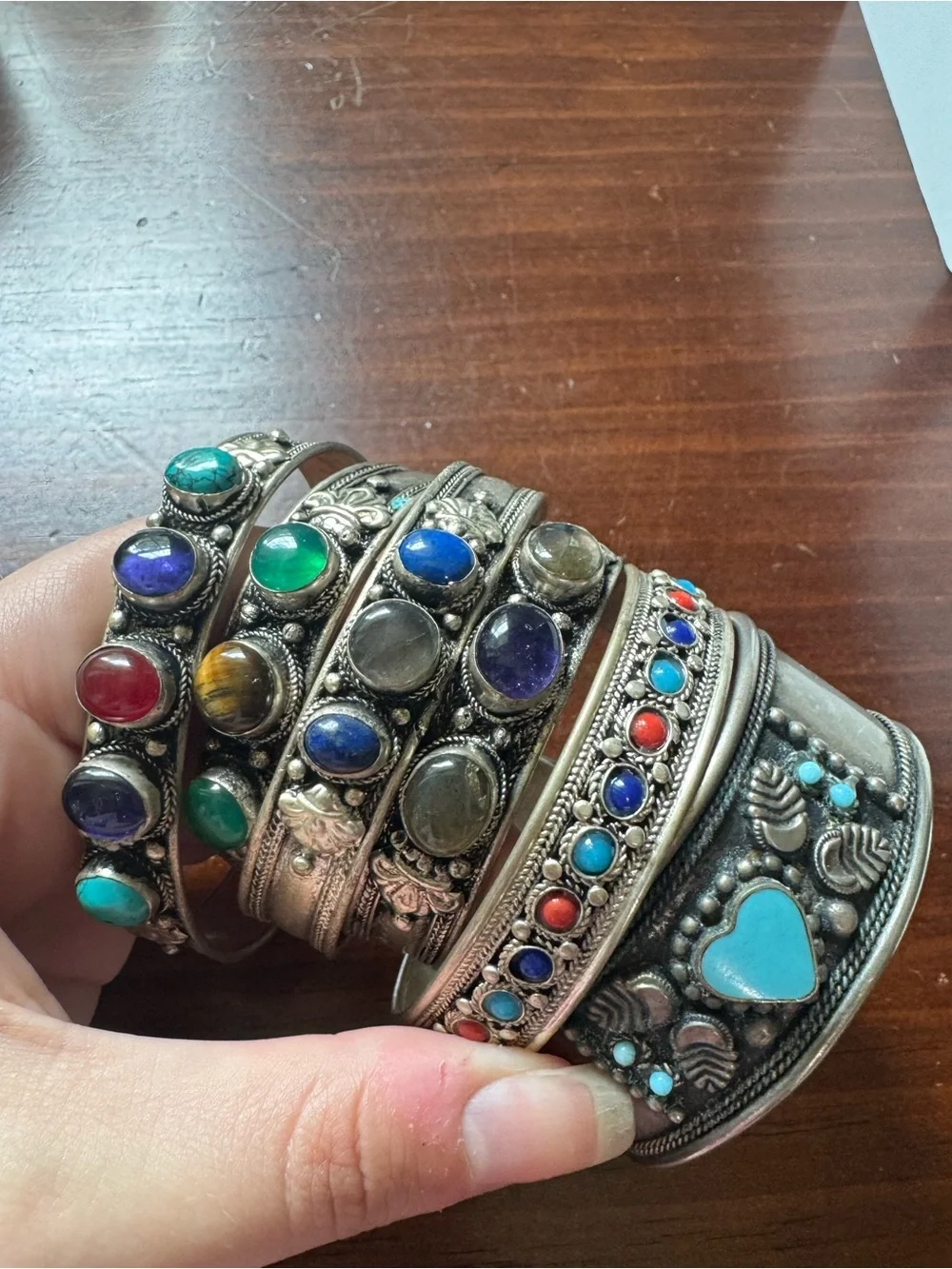 Vintage Lot of Six Silver Tone Rhinestone Bangle Bracelets