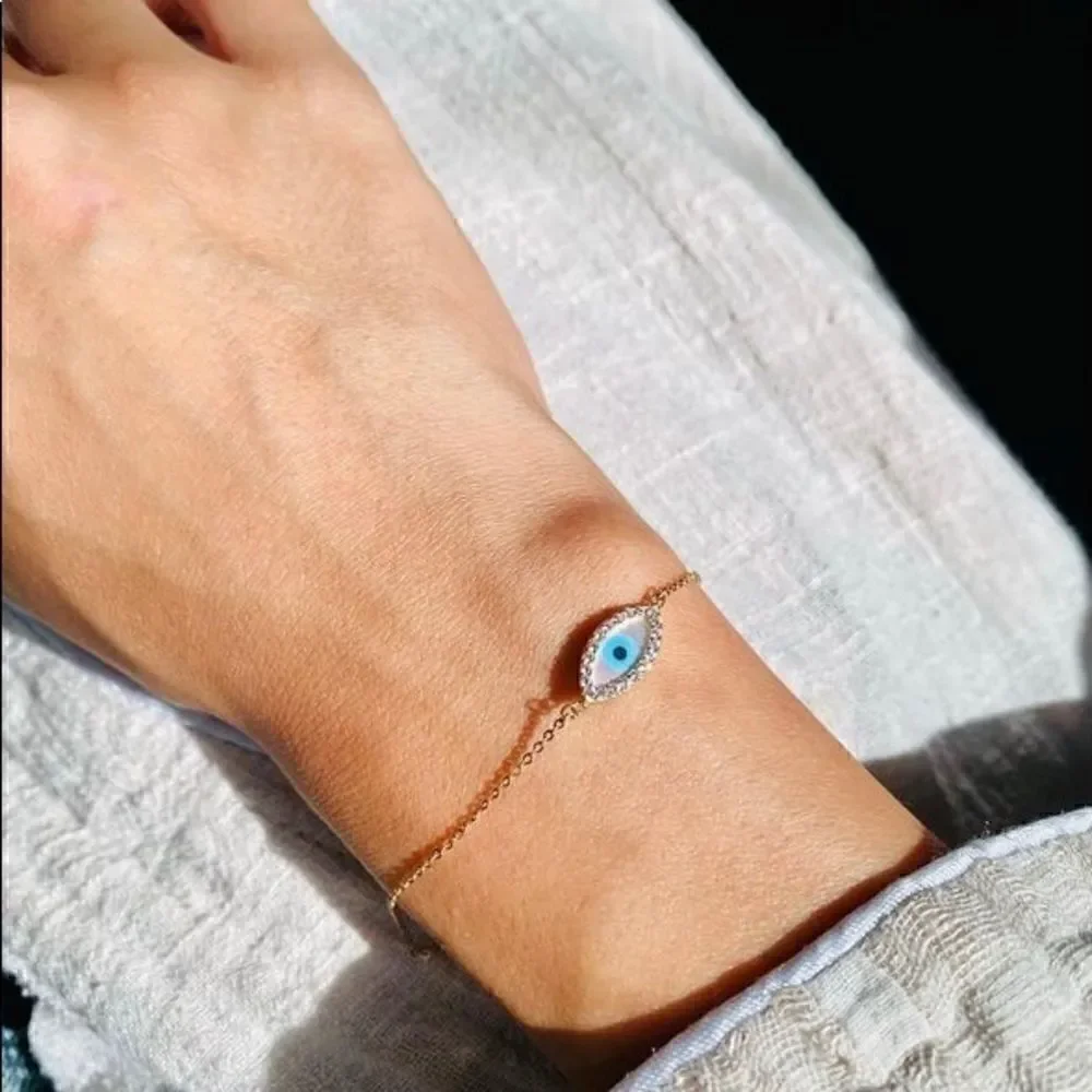 14k Real Gold Evil Eye Bracelet 7+1 inches NEW | Birthday Gift | Gold Bracelet |