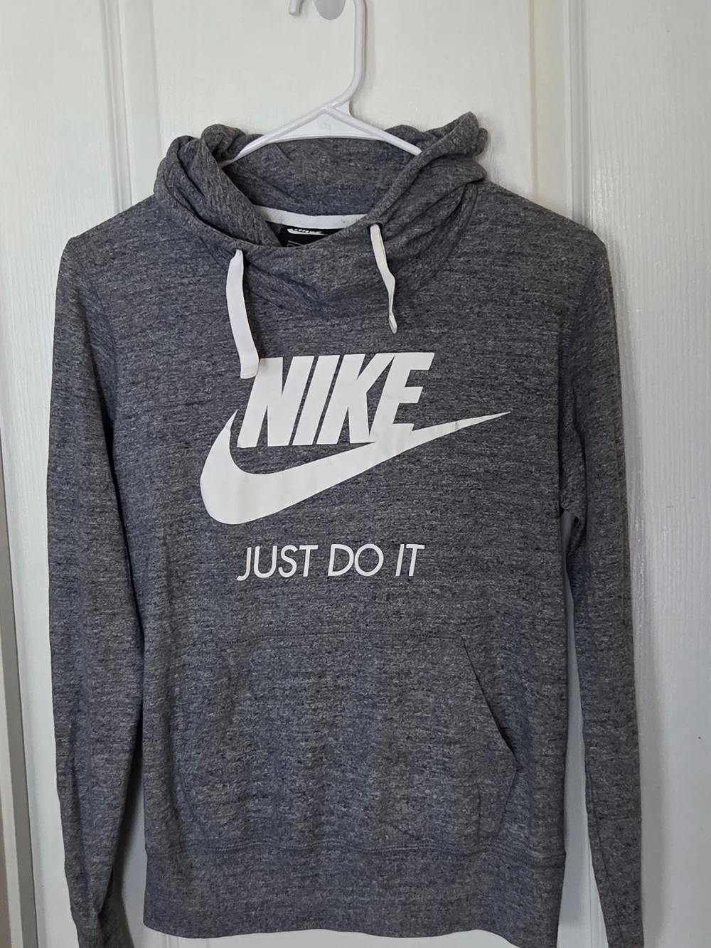 Nike Women's Heather Gray Crewneck Hoodie with White Logo