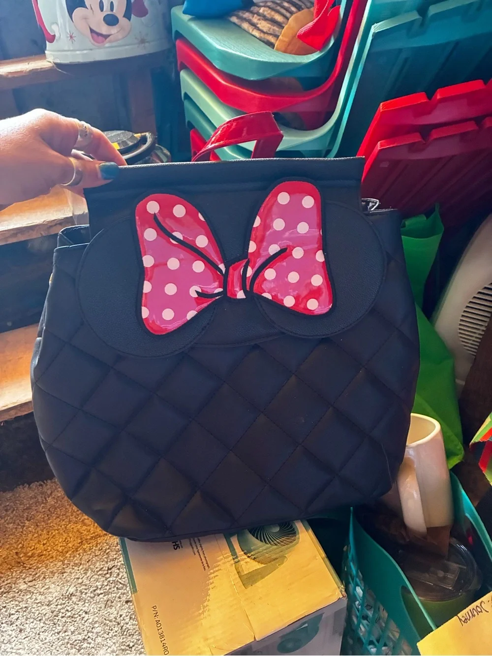Black Quilted Tote with red Polka Dot Bow Accent