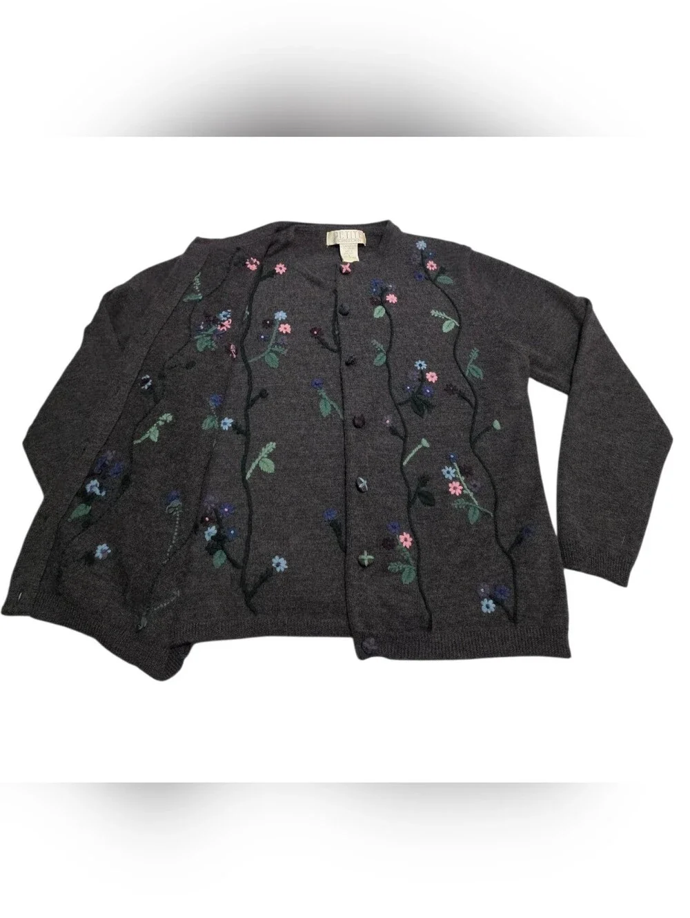 Vintage Petite Sophisticate Wool Blend 2 Piece Shirt Cardigan Set Ebroidered