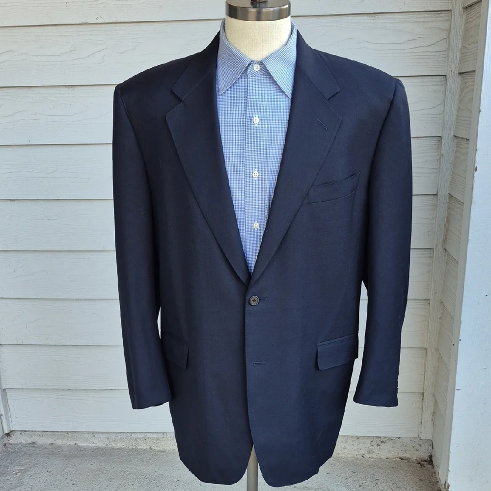CANALI Italy Solid Dark Navy Pure Wool Mens 46 R Sport Coat‎ Blazer