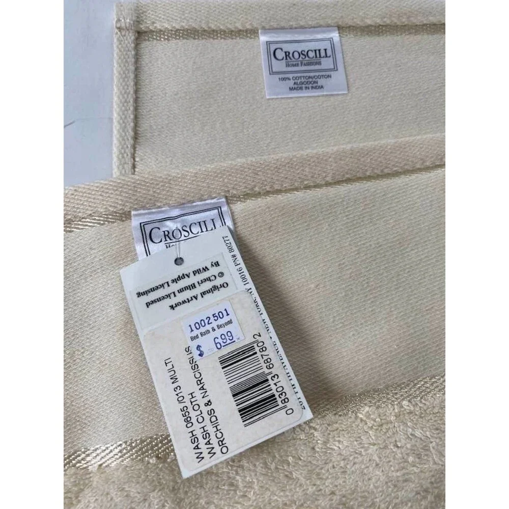 Vtg Towel Croscill Home Orchids Narcissus 2 Wash Cloth Bed Bath Beyond NEW