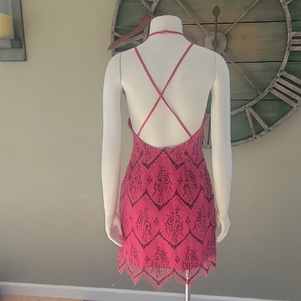 Free People Nothing Like This Hot Pink Lace Halter Mini Dress