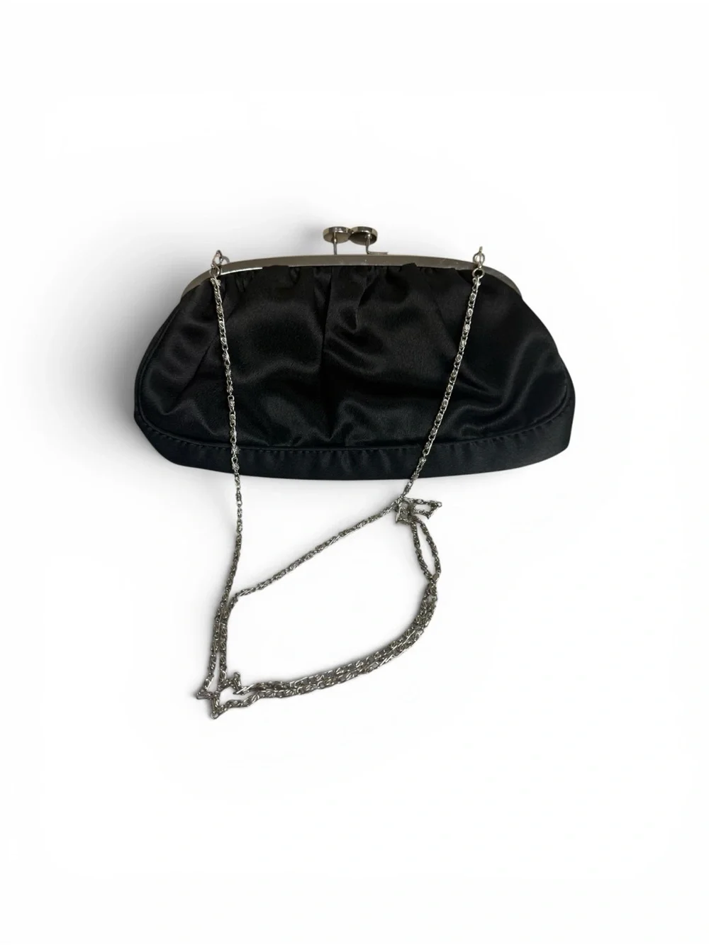 Bijoux Terner Black Satin Evening Clutch with Silver Chain