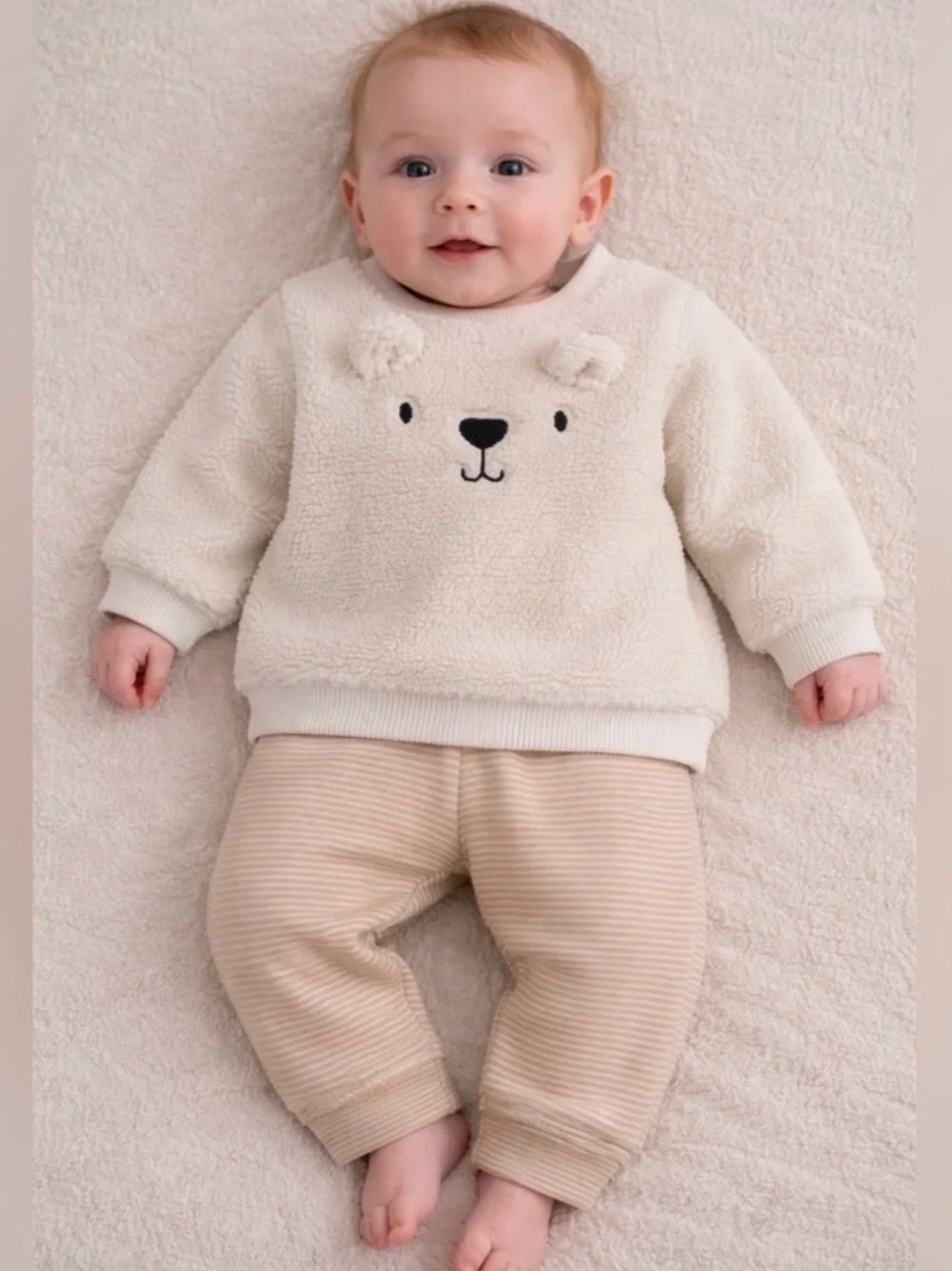New Carter’s Cream Teddy Face Fuzzy Baby Sweatshirt