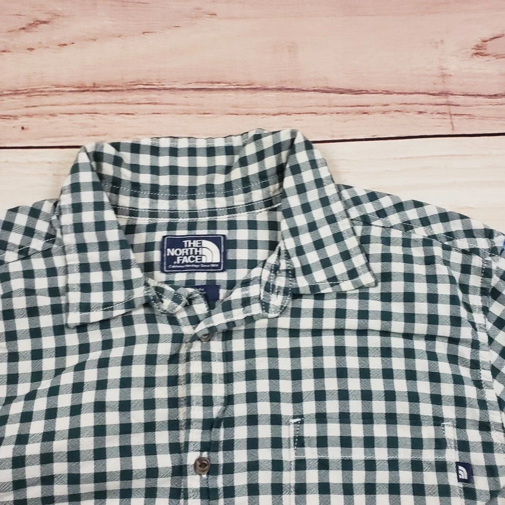 North Face Mens Large Green White Outdoors Button Up Casual Hiking‎ Cotton Adult