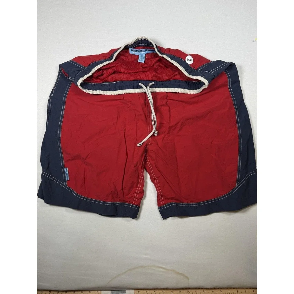 American Eagle Outfitters Shorts Mens XL Red Colorblock Swim Trunks Mesh Lined