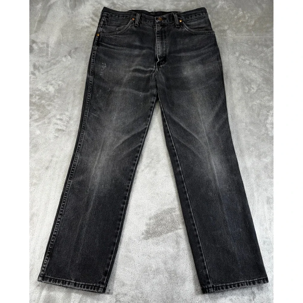 Wrangler 936WBK Jeans Mens 33x30 Black Good Distressed Cowboy Cut Slim Fit