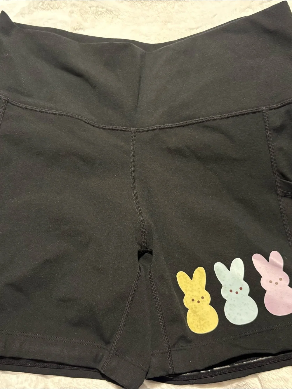 CVG Women’s Black Athletic Shorts with Pastel Bunny Print