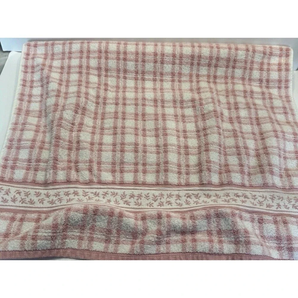 VTG  Laura Ashley Pink Hand Towels Embroidered Checkered Striped Set of 3